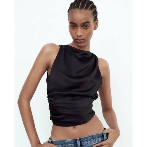 Zara black satin effect halter top | Large - Picture 1 of 6